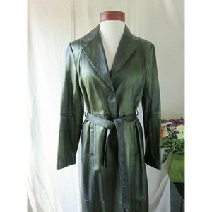 Zara Fall Leather Trench Coat Hunter Green